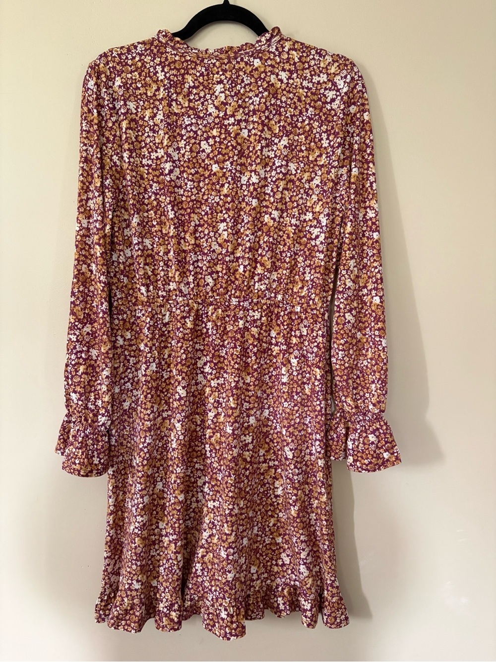 Gilli Stitch Fix Women's Large Burgundy Yellow Floral Long Sleeve Boho Dress - Picture 7 of 10